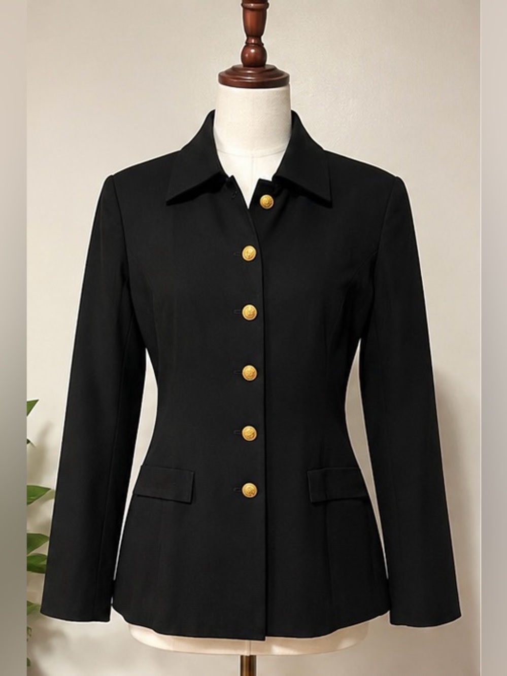 Evan Picone Black Tailored Blazer with Gold Buttons